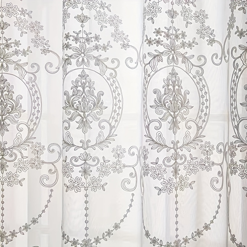 Home Office Inspiration - 1 rideau transparent blanc brodé, motif