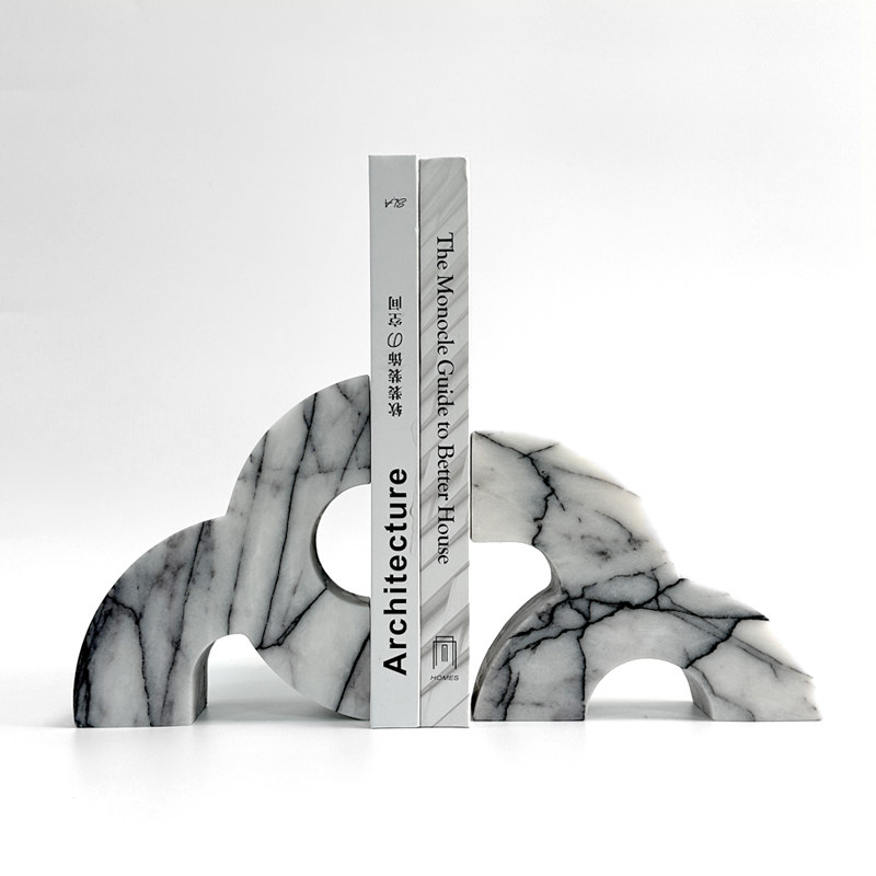 Home Office And Library - Porte-livres modernes en marbre, sculpture géométrique