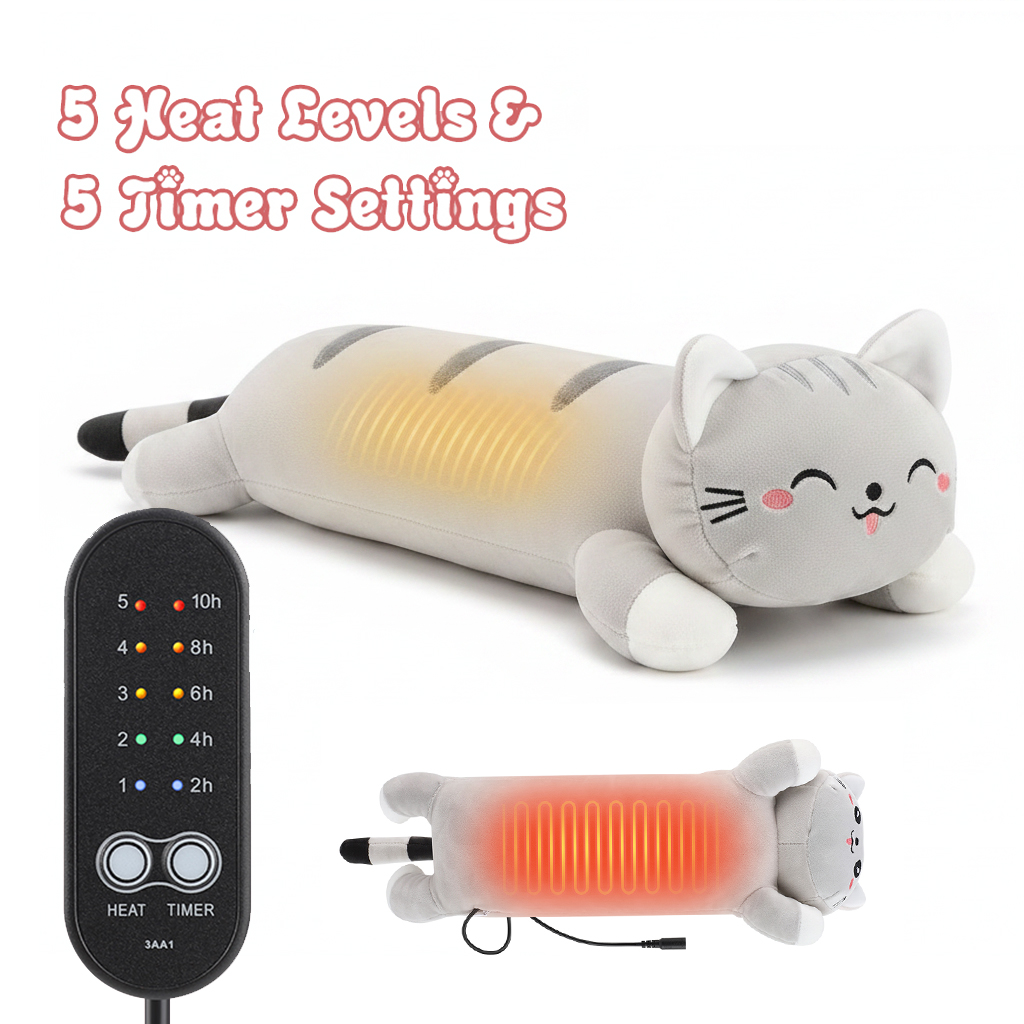 Home Office Cozy - Coussin Chauffant Chat en Peluche, Rechargeable