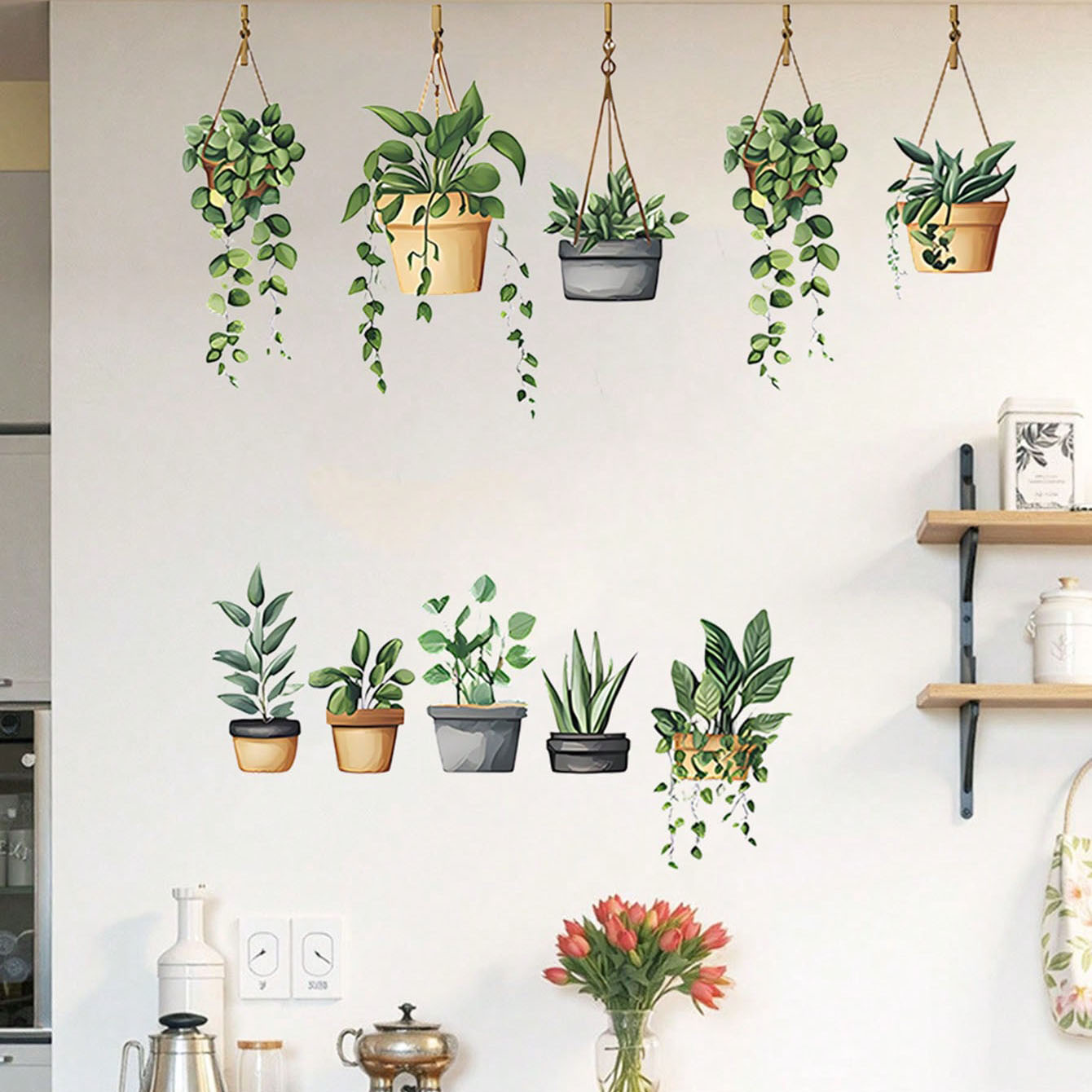 Home Office Word - Autocollants muraux de plantes vertes suspendues