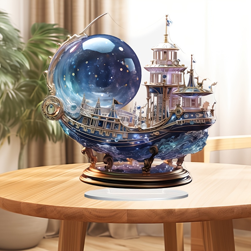 Home Office Building - Figurine de bateau en cristal violet