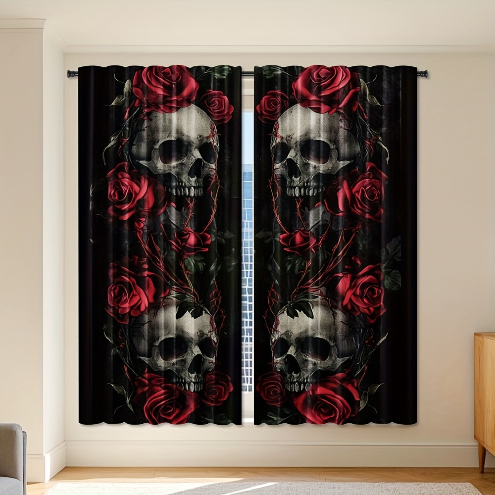 Home Office Alternative - Rideaux occultants gothiques Crâne et Rose,