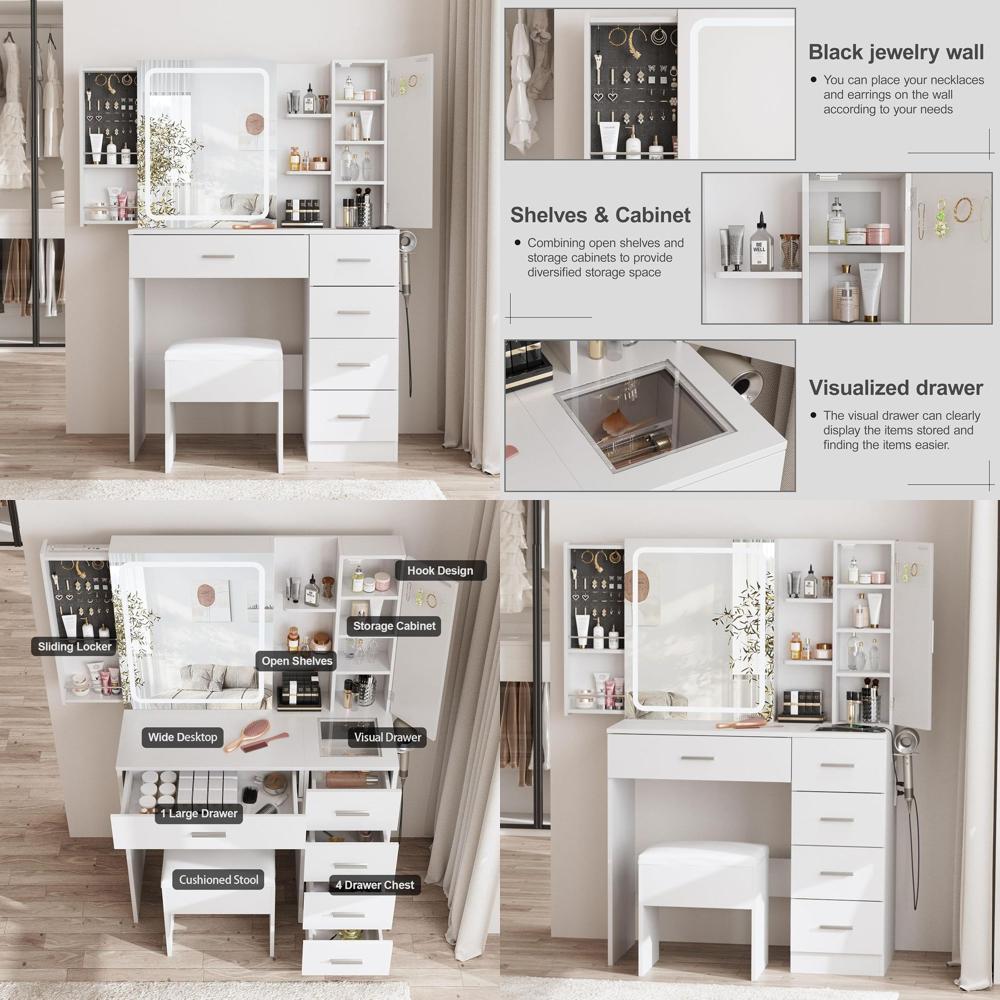 Coiffeuse blanche avec miroir, - Power Strip Desk avis et prix